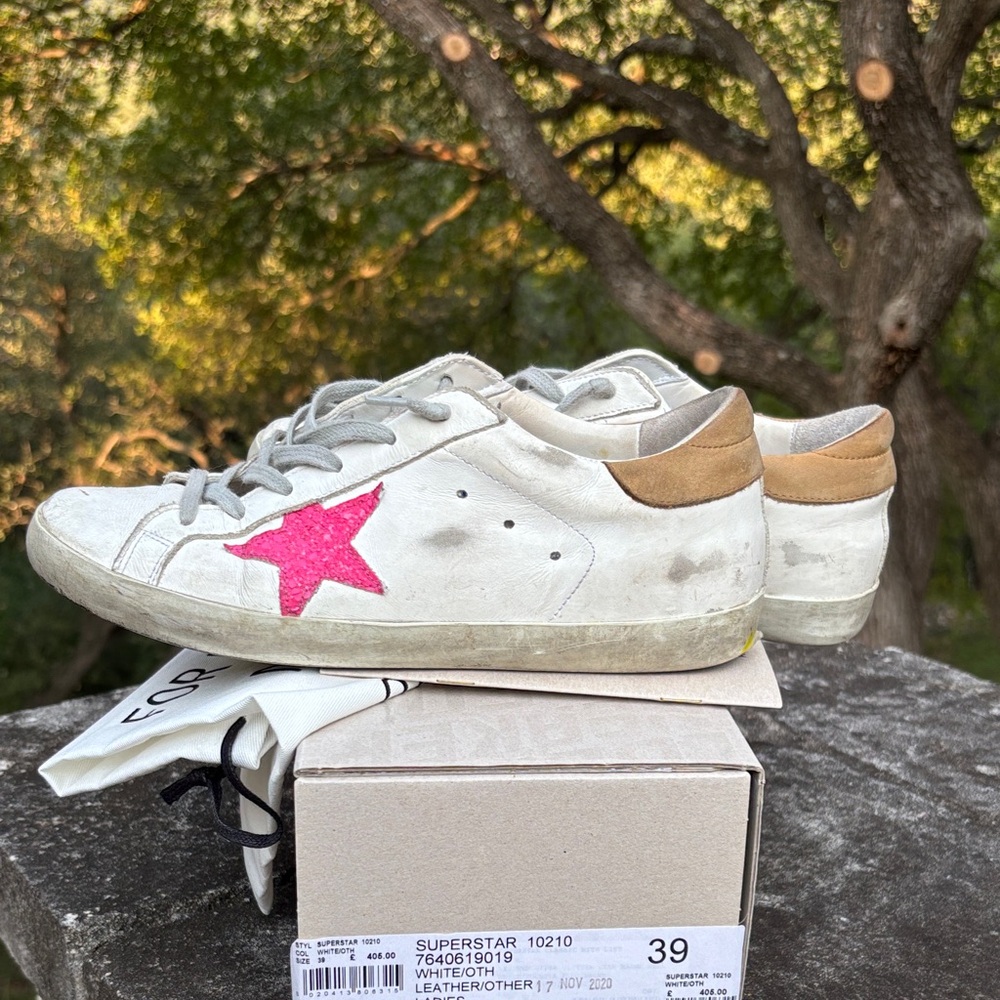 Golden Goose White Sneakers with Vibrant Pink Star size 39 - Picture 5 of 11